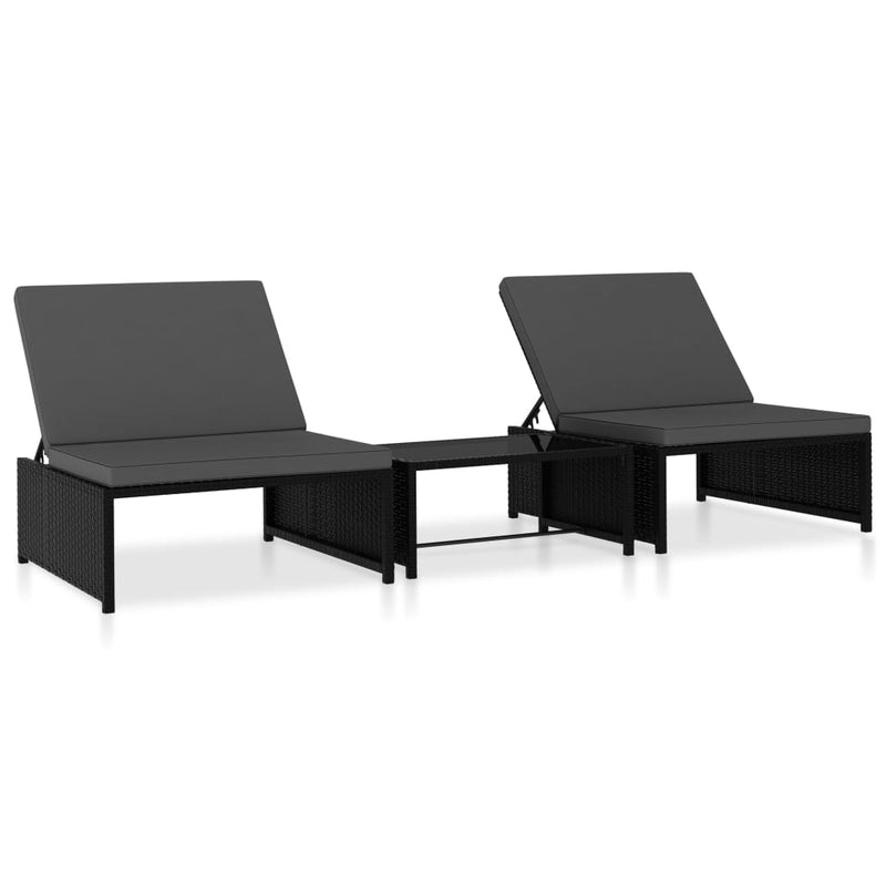 Ligbedden 2 st met tafel poly rattan zwart MeubelReus