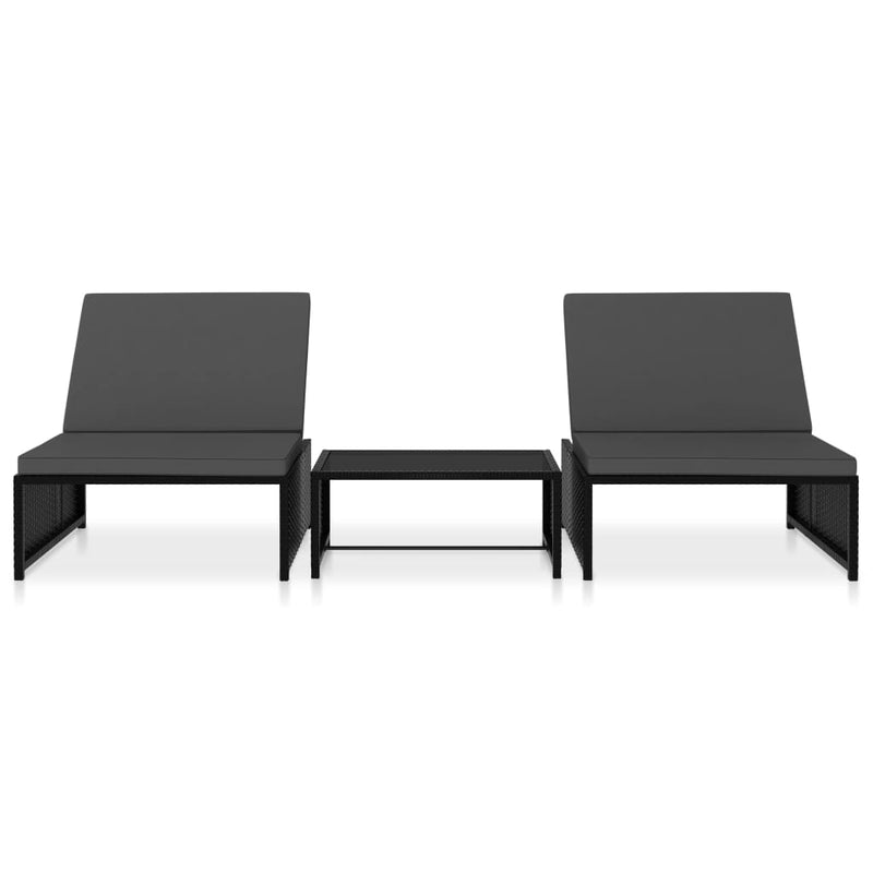 Ligbedden 2 st met tafel poly rattan zwart MeubelReus