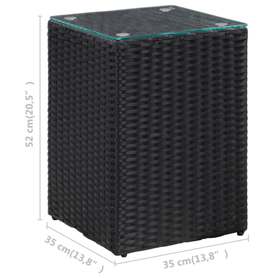 Bijzettafel met glazen blad 35x35x52 cm poly rattan zwart MeubelReus