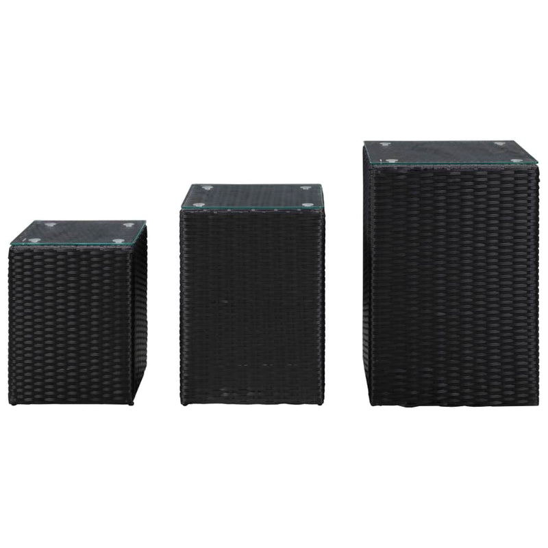 3-delige Bijzettafelset met glazen blad poly rattan zwart MeubelReus