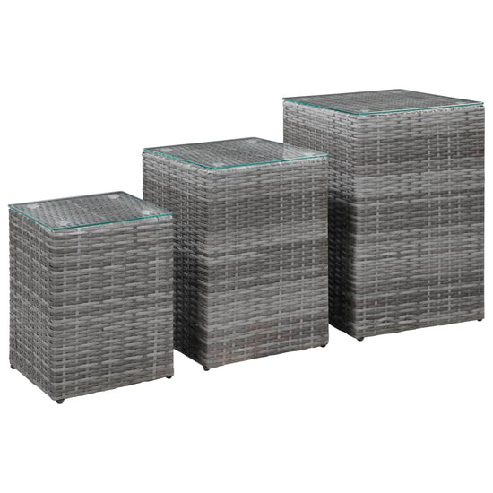 3-delige Bijzettafelset met glazen blad poly rattan grijs MeubelReus