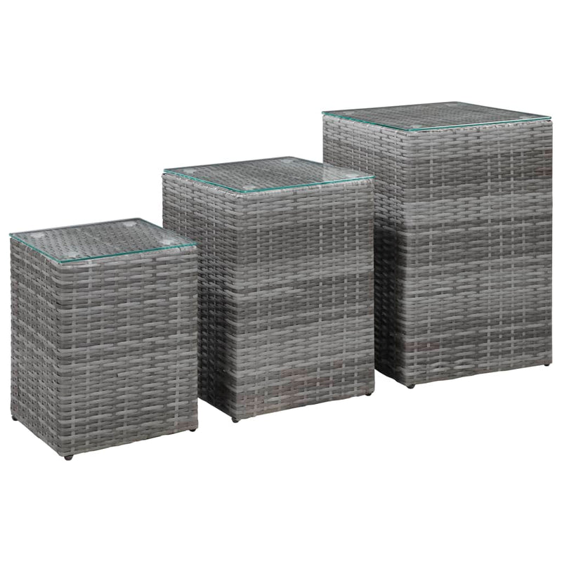 3-delige Bijzettafelset met glazen blad poly rattan grijs MeubelReus