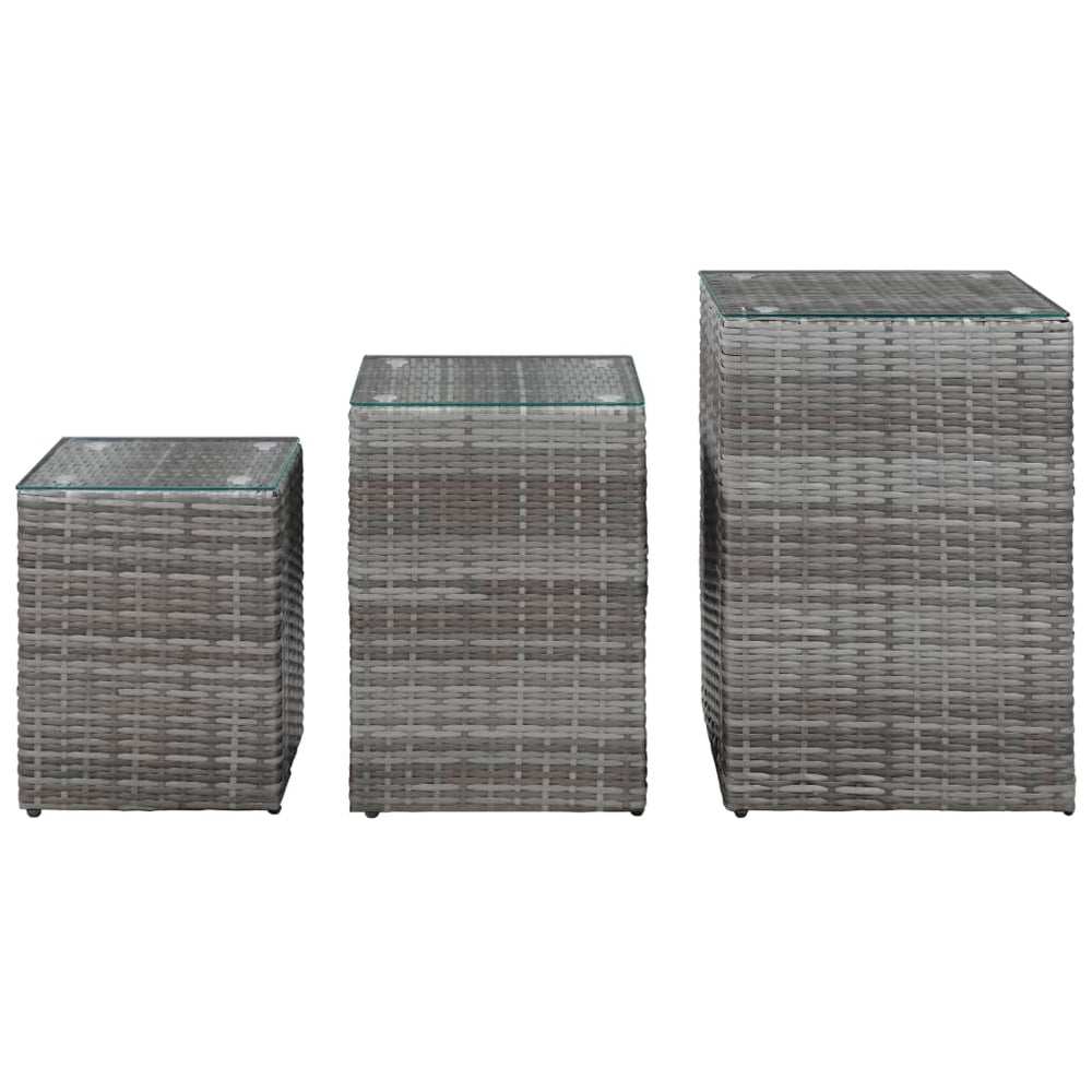 3-delige Bijzettafelset met glazen blad poly rattan grijs MeubelReus