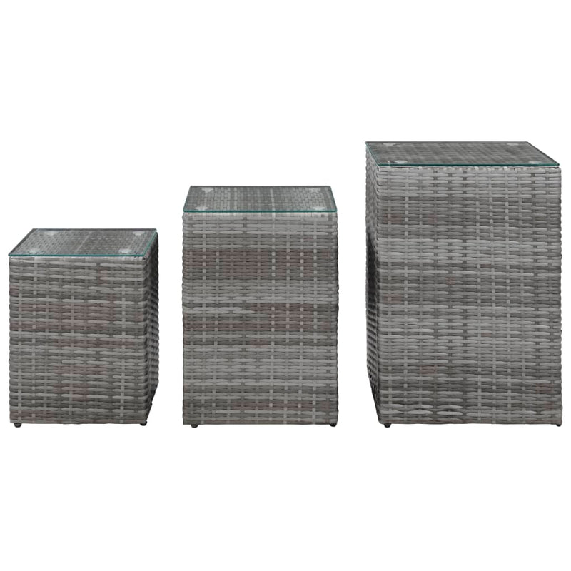 3-delige Bijzettafelset met glazen blad poly rattan grijs MeubelReus