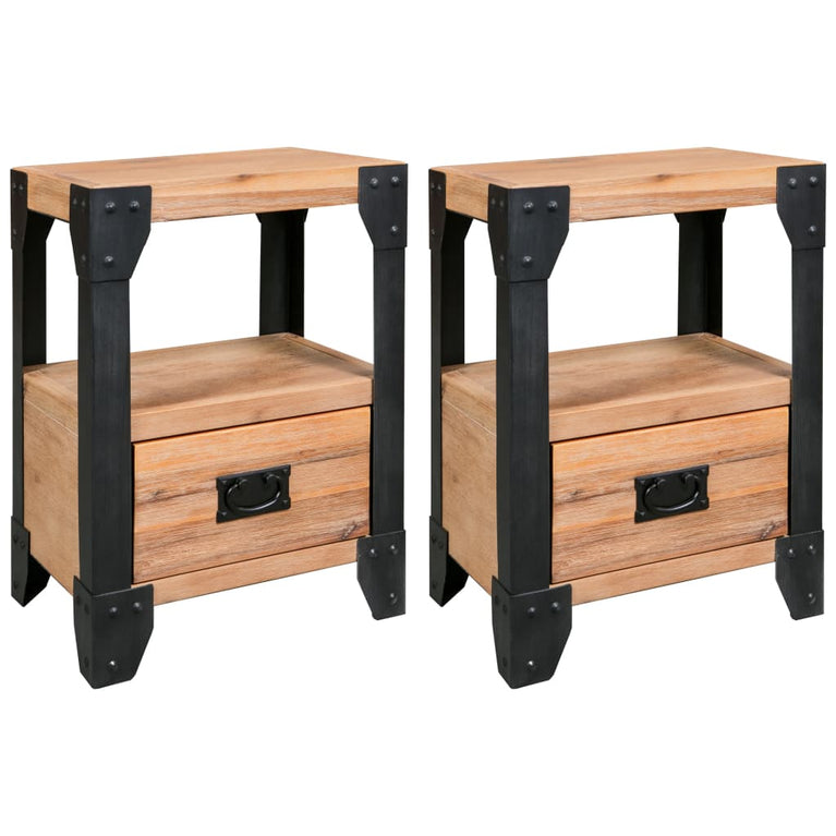 Nachtkastjes 2 st 40x30x54 cm massief acaciahout staal MeubelReus