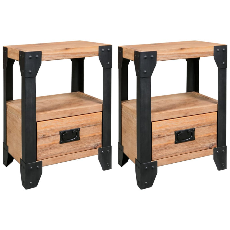 Nachtkastjes 2 st 40x30x54 cm massief acaciahout staal MeubelReus