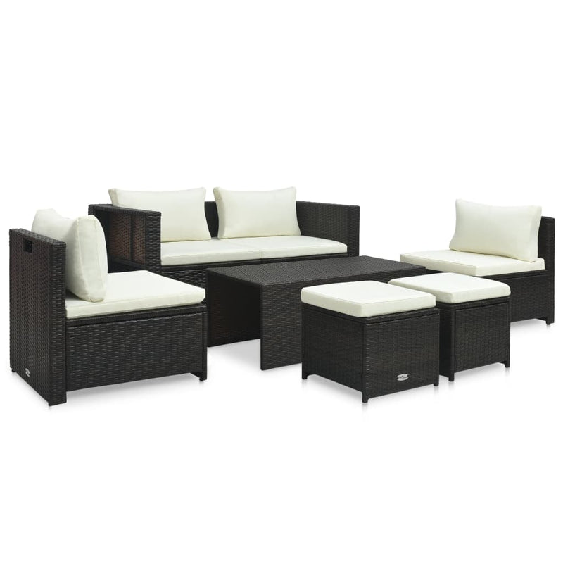 6-delige Loungeset met kussens poly rattan bruin MeubelReus