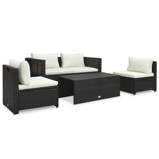 6-delige Loungeset met kussens poly rattan bruin MeubelReus