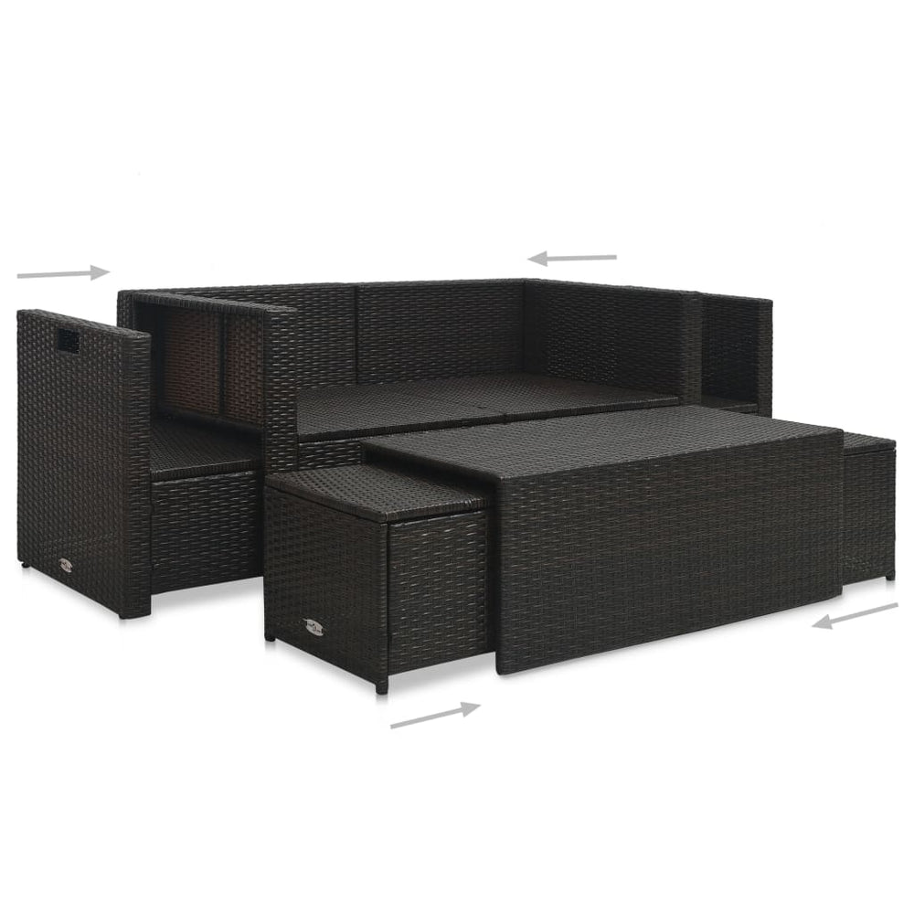 6-delige Loungeset met kussens poly rattan bruin MeubelReus