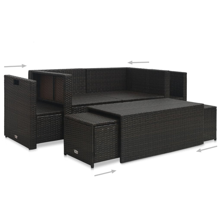 6-delige Loungeset met kussens poly rattan bruin MeubelReus