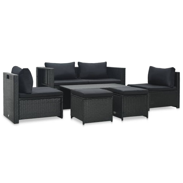 6-delige Loungeset met kussens poly rattan zwart MeubelReus