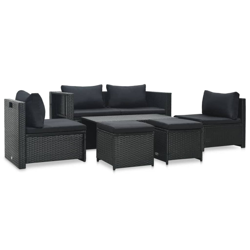 6-delige Loungeset met kussens poly rattan zwart MeubelReus