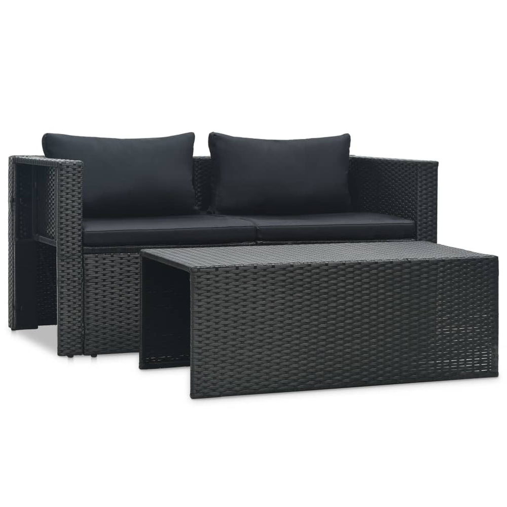6-delige Loungeset met kussens poly rattan zwart MeubelReus