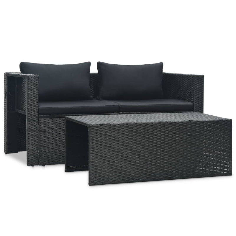 6-delige Loungeset met kussens poly rattan zwart MeubelReus