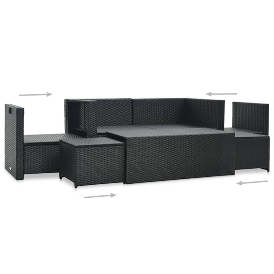 6-delige Loungeset met kussens poly rattan zwart MeubelReus