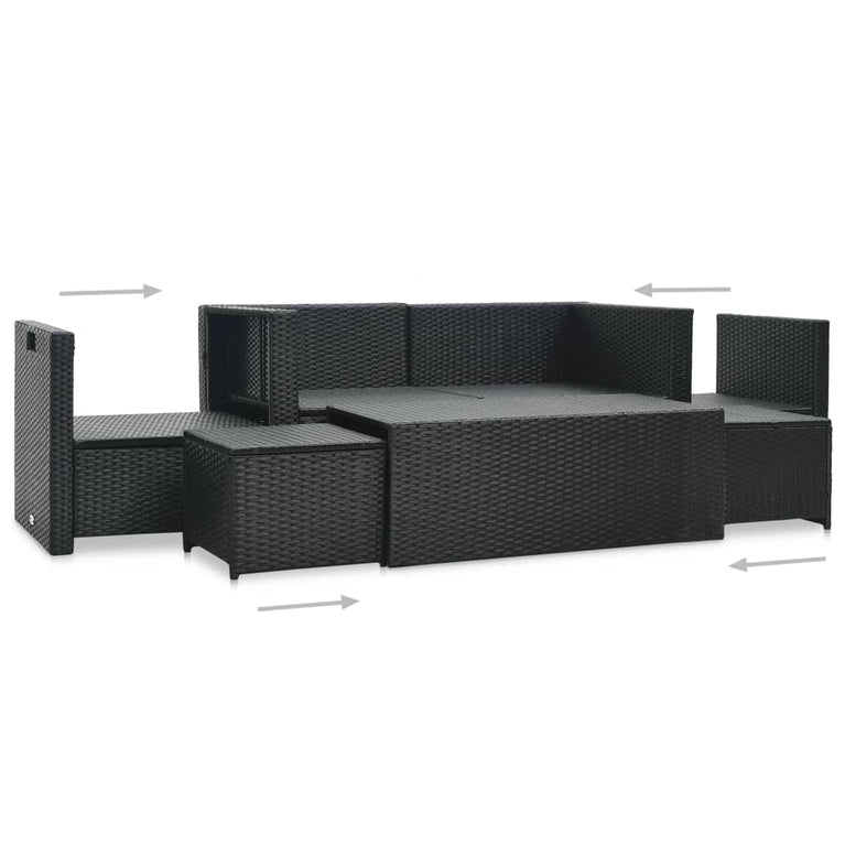 6-delige Loungeset met kussens poly rattan zwart MeubelReus