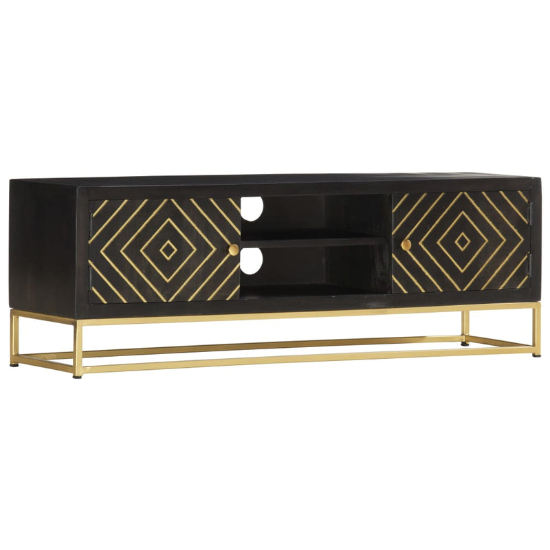 Tv-meubel 120x30x40 cm massief mangohout zwart en goudkleurig MeubelReus
