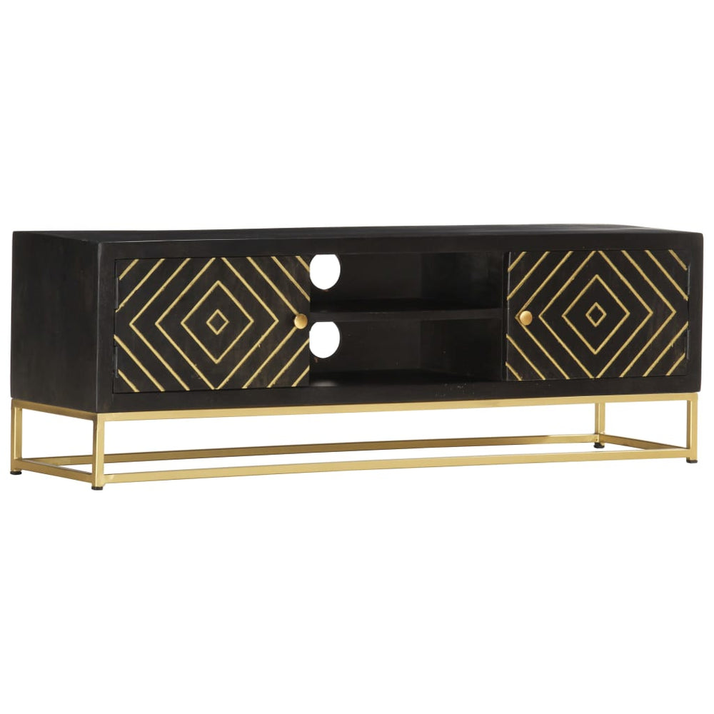 Tv-meubel 120x30x40 cm massief mangohout zwart en goudkleurig MeubelReus