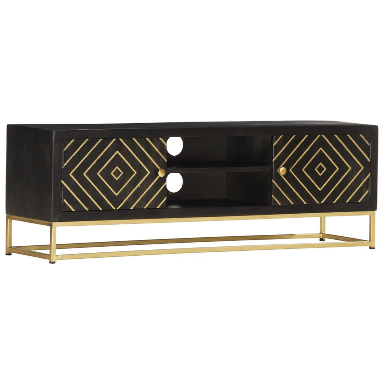 Tv-meubel 120x30x40 cm massief mangohout zwart en goudkleurig MeubelReus