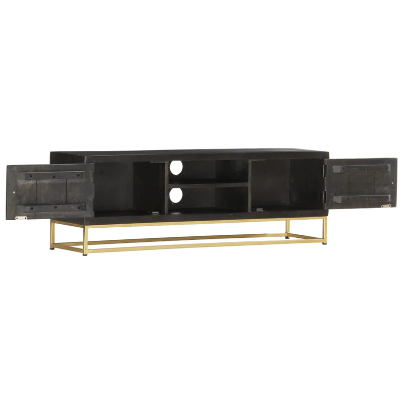 Tv-meubel 120x30x40 cm massief mangohout zwart en goudkleurig MeubelReus