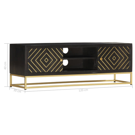 Tv-meubel 120x30x40 cm massief mangohout zwart en goudkleurig MeubelReus