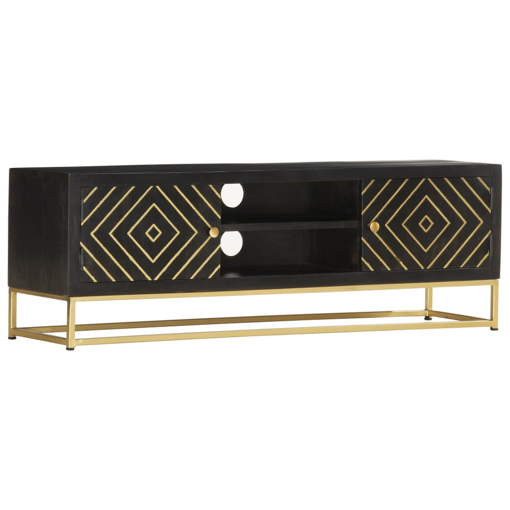 Tv-meubel 120x30x40 cm massief mangohout zwart en goudkleurig MeubelReus