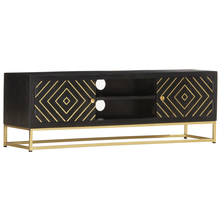 Tv-meubel 120x30x40 cm massief mangohout zwart en goudkleurig MeubelReus