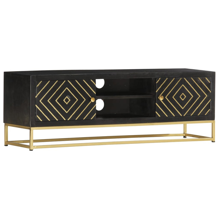 Tv-meubel 120x30x40 cm massief mangohout zwart en goudkleurig MeubelReus