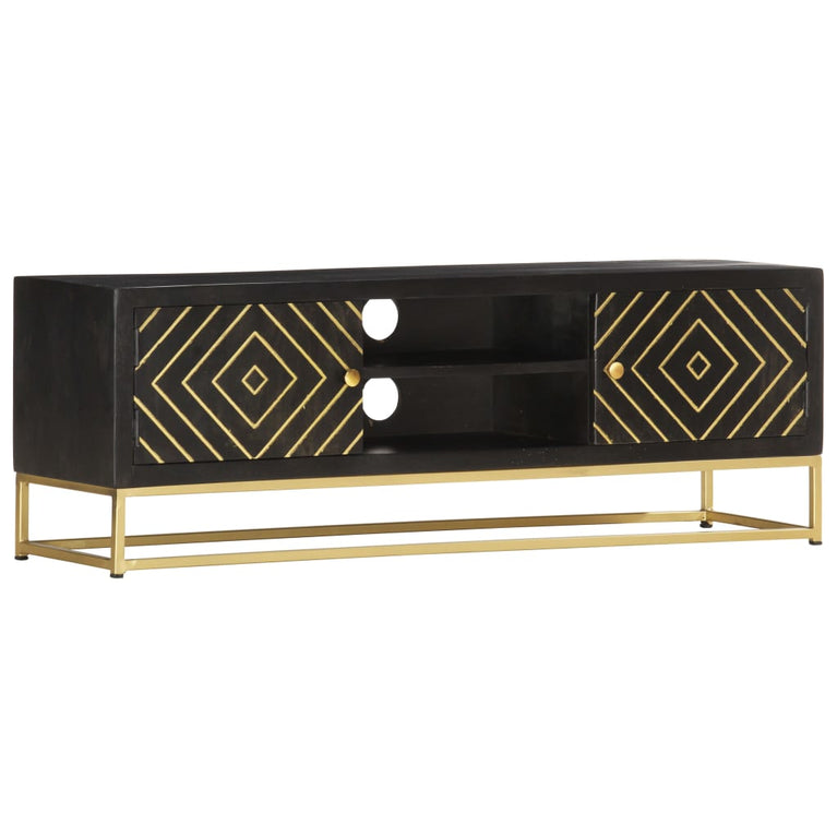 Tv-meubel 120x30x40 cm massief mangohout zwart en goudkleurig MeubelReus