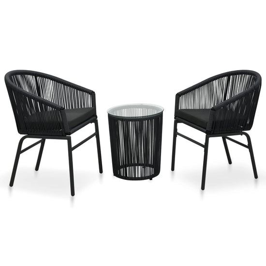3-delige Bistroset met kussens PE-rattan zwart MeubelReus