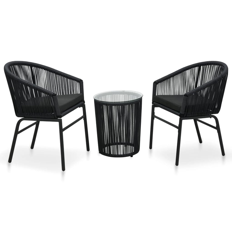 3-delige Bistroset met kussens PE-rattan zwart MeubelReus