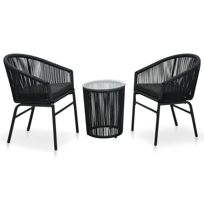 3-delige Bistroset met kussens PE-rattan zwart MeubelReus