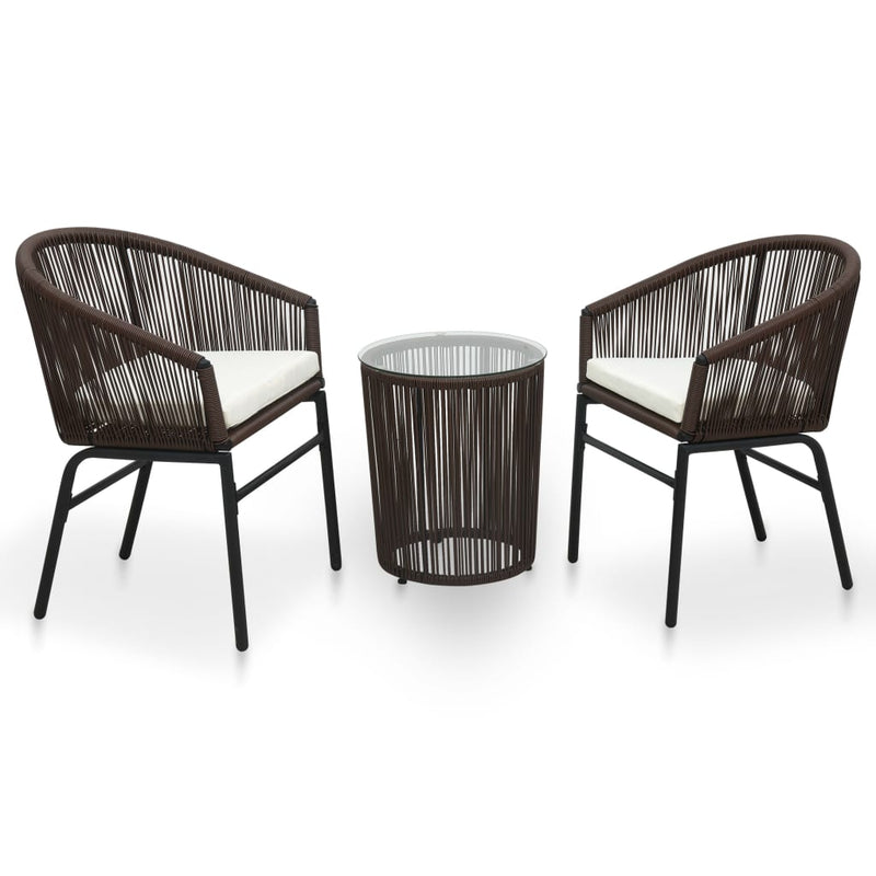 3-delige Bistroset met kussens PE-rattan bruin MeubelReus