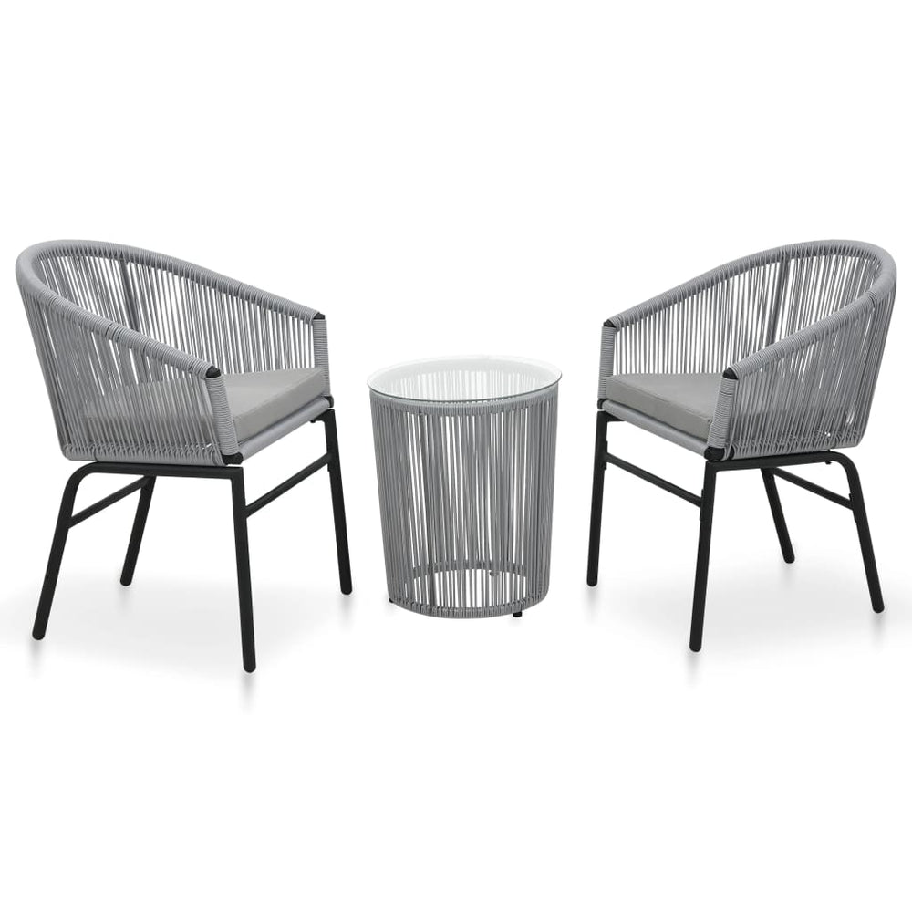 3-delige Bistroset met kussens PE-rattan grijs MeubelReus