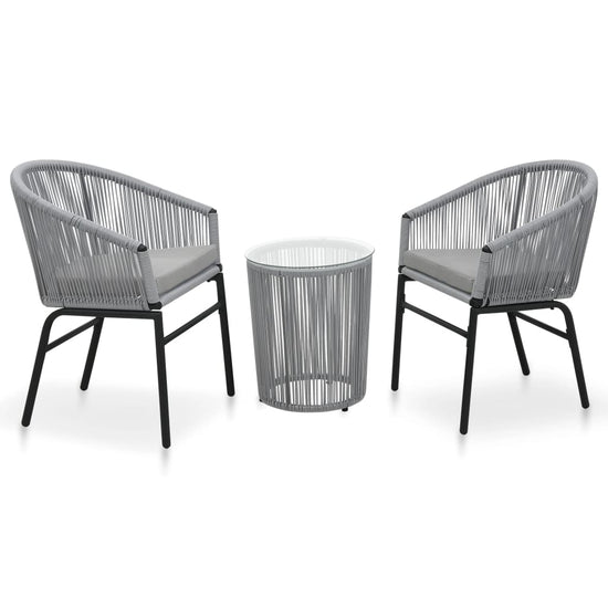 3-delige Bistroset met kussens PE-rattan grijs MeubelReus
