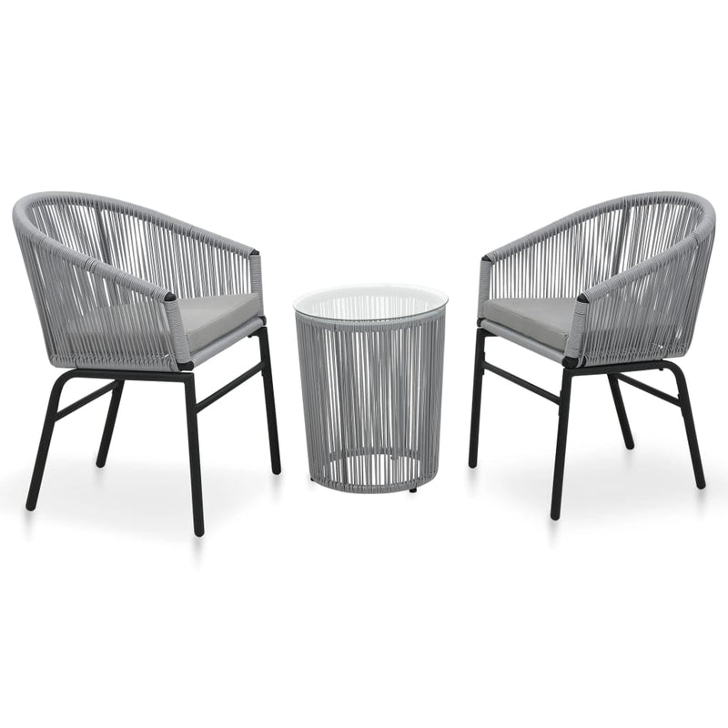 3-delige Bistroset met kussens PE-rattan grijs MeubelReus
