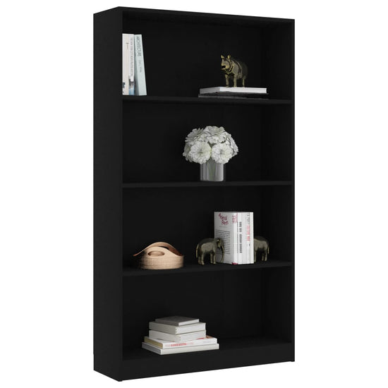 Boekenkast met 4 schappen 80x24x142 cm bewerkt hout zwart MeubelReus