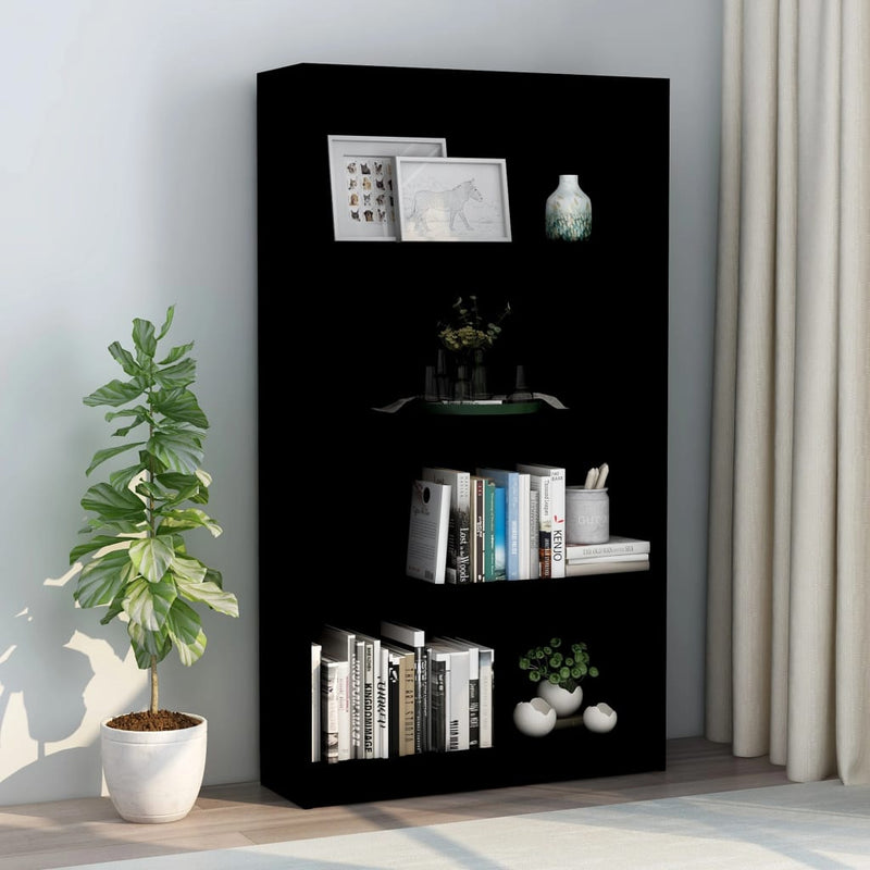 Boekenkast met 4 schappen 80x24x142 cm bewerkt hout zwart MeubelReus