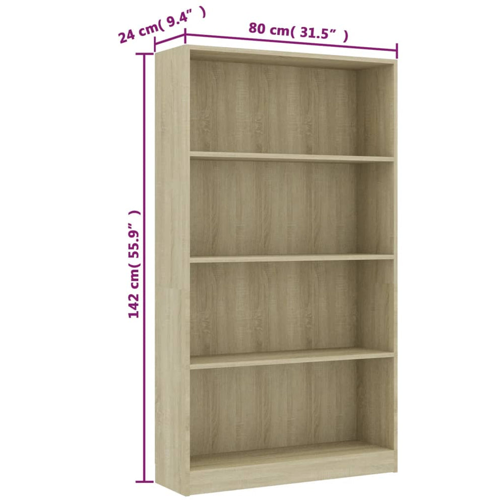 Boekenkast met 4 schappen 80x24x142 cm bewerkt hout sonoma eik MeubelReus
