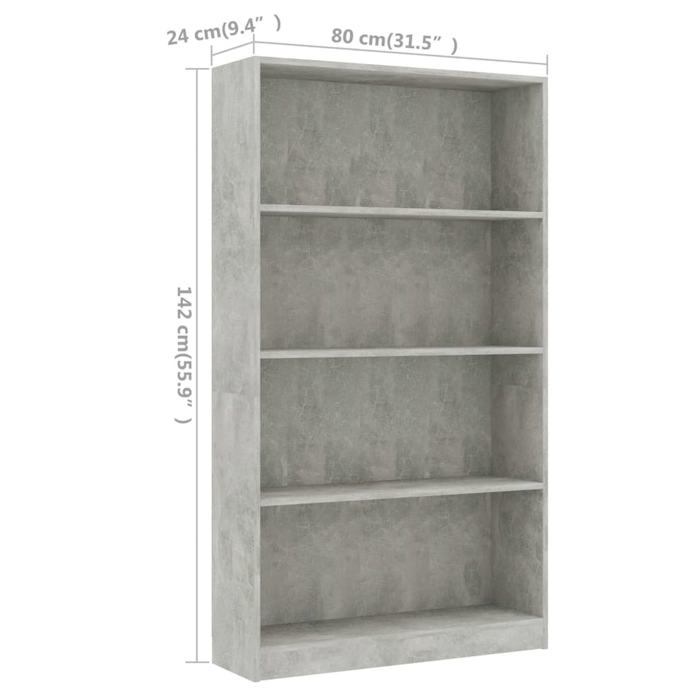 Boekenkast met 4 schappen 80x24x142 cm bewerkt hout betongrijs MeubelReus