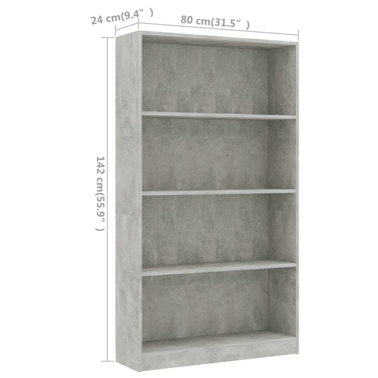 Boekenkast met 4 schappen 80x24x142 cm bewerkt hout betongrijs MeubelReus