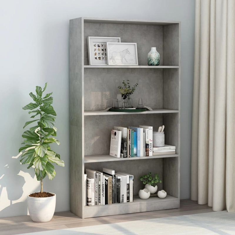 Boekenkast met 4 schappen 80x24x142 cm bewerkt hout betongrijs MeubelReus