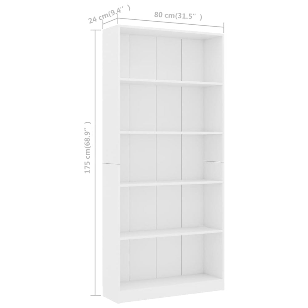 Boekenkast met 5 schappen 80x24x175 cm bewerkt hout wit MeubelReus
