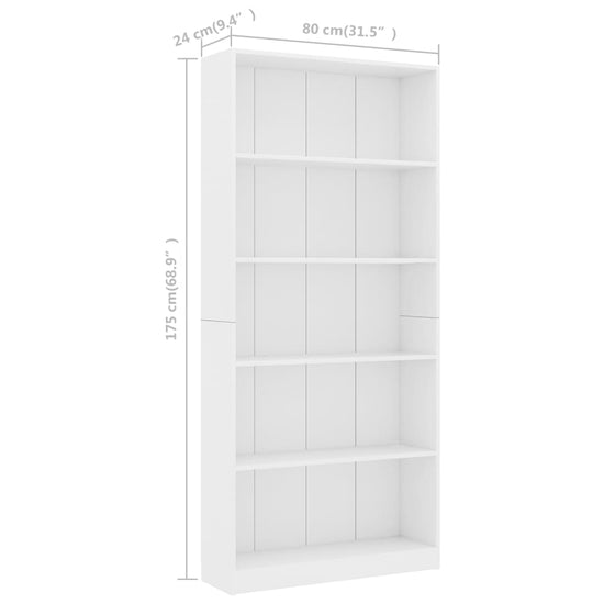 Boekenkast met 5 schappen 80x24x175 cm bewerkt hout wit MeubelReus
