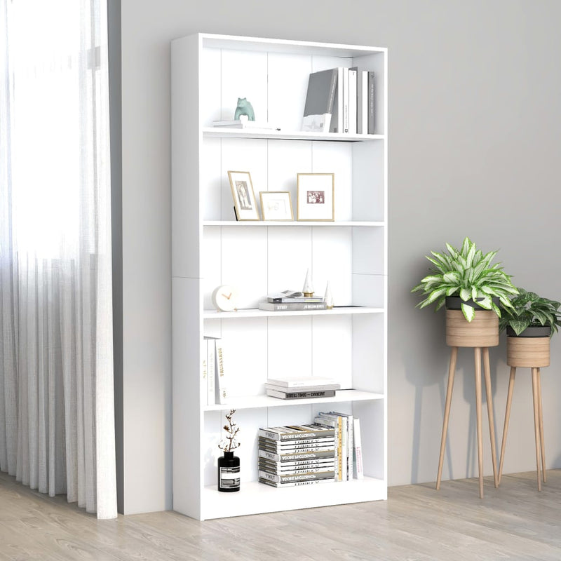 Boekenkast met 5 schappen 80x24x175 cm bewerkt hout wit MeubelReus