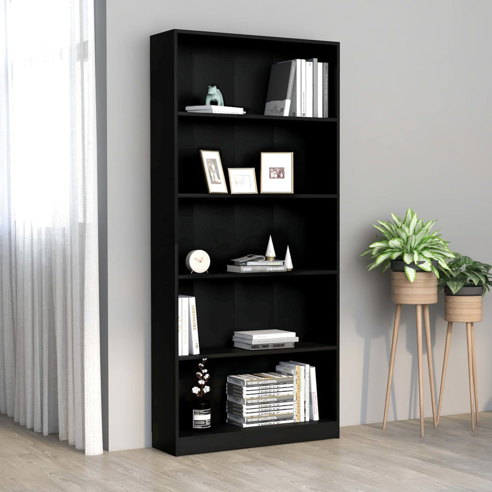 Boekenkast met 5 schappen 80x24x175 cm bewerkt hout zwart MeubelReus