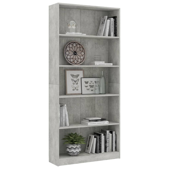 Boekenkast met 5 schappen 80x24x175 cm bewerkt hout betongrijs MeubelReus
