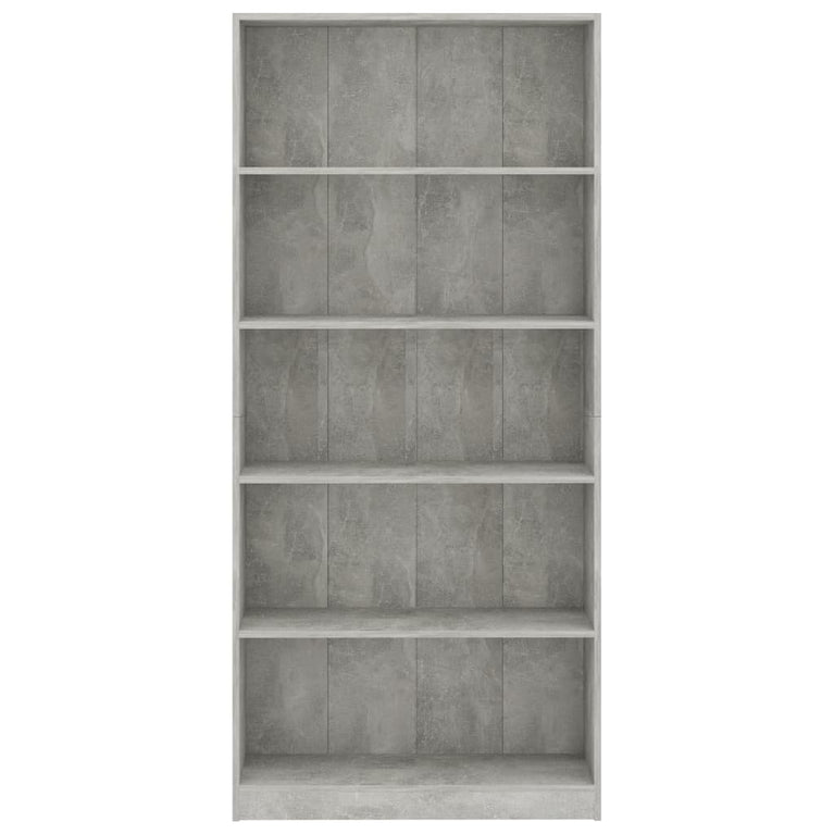 Boekenkast met 5 schappen 80x24x175 cm bewerkt hout betongrijs MeubelReus