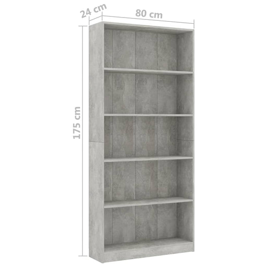 Boekenkast met 5 schappen 80x24x175 cm bewerkt hout betongrijs MeubelReus