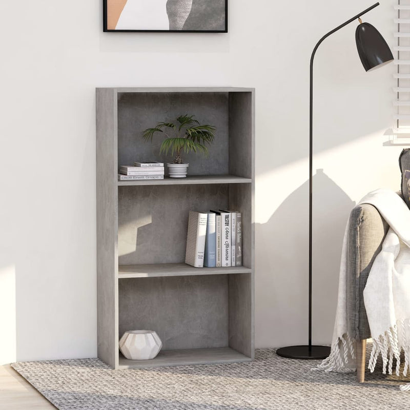 Boekenkast met 3 schappen 60x30x114 cm spaanplaat betongrijs